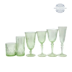 Crystal Cut Light Green Collection Glassware